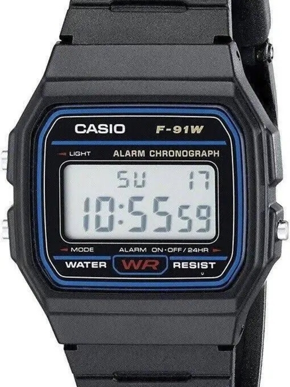 Casio F-91W Digital Watch - Black with Blue Accents